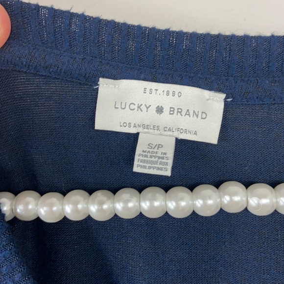 Lucky Brand Navy Blue V Neck Knit Long Sweater Small - Picture 3 of 7